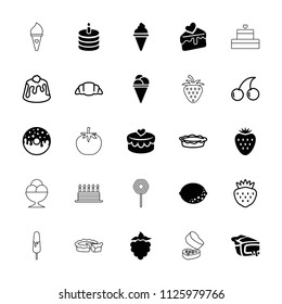 Dessert icon. collection of 25 dessert filled and outline icons such as ice cream, donut, pie, cake slice, heart lock, strawberry. editable dessert icons for web and mobile.