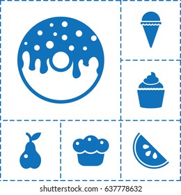 Dessert icon. set of 6 dessert filled icons such as ice cream, donut, muffin, pear, pie