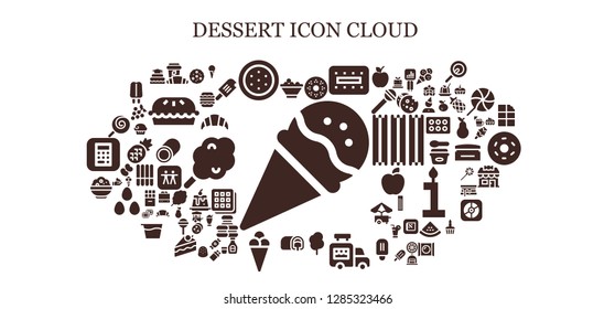  dessert icon set. 93 filled dessert icons. Simple modern icons about  - Ice cream, Fruit bowl, Croissant, Watermelon, Doughnut, Biscuit, Cotton candy, Ice cream van, Snack cake
