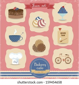 Dessert icon set. Icon set for bakery shop, cafe, restaurant. Sweets, cake, cookies and other sweet food. ?an be used for menu design 