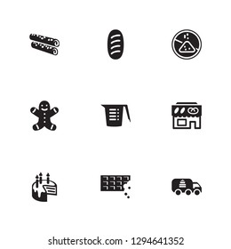 Dessert icon set and birthday cake with bakery shop, cake delivery and measuring cup. Bread related dessert icon vector for web UI logo design.