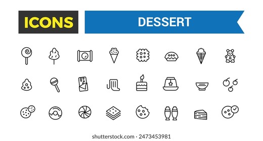 Dessert Icon set. Contains such Icons as Cake, Sweet, Sweet Waffle and more. Editable vector icon and illustration.