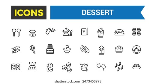 Dessert Icon set. Contains such Icons as Cake, Sweet, Sweet Waffle and more. Editable vector icon and illustration.