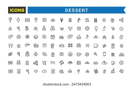 Dessert Icon set. Contains such Icons as Cake, Sweet, Sweet Waffle and more. Editable vector icon and illustration.