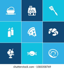 Dessert icon set and dough with pepperoni, croissant and gingerhouse. French roll related dessert icon vector for web UI logo design.