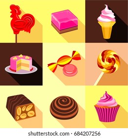 Dessert icon set, flat style. Illustration of dessert icon vector set for any web design