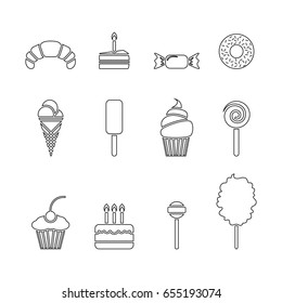 Dessert icon set. Isolated sweet food flat symbol. Vector sign illustration on white
