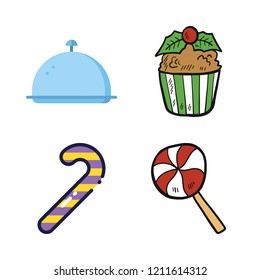 dessert icon set. vector set about lollipop, candy cane, tray and cupcake icons set.