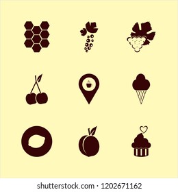 dessert icon. dessert vector icons set ice cream, grape, lemon and black currant berry