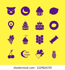 dessert icon. dessert vector icons set fresh pineapple, lemon, banana and cupcake