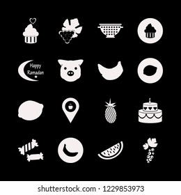 dessert icon. dessert vector icons set halloween candy, cake, coffeeshop location and fresh pineapple
