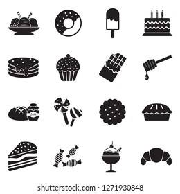 Dessert Icons. Black Flat Design. Vector Illustration. 