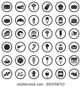 Dessert Icons. Black Flat Design In Circle. Vector Illustration.