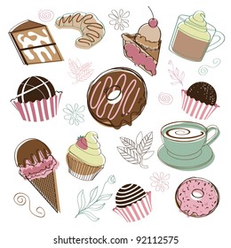 Dessert Icons EPS 8 vector, no open shapes or paths, no gradients, grouped for easy editing.