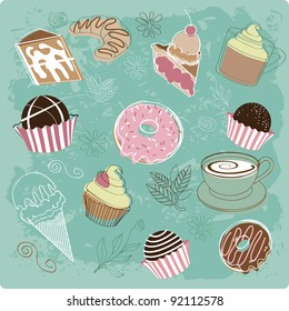 Dessert Icons EPS 8 vector, no open shapes or paths, no gradients, grouped for easy editing.