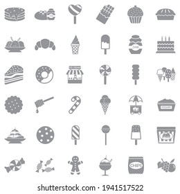 Iconos de postre. Diseño plano gris. Ilustración vectorial.