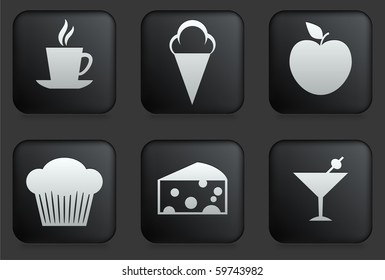 Dessert Icons on Square Black Button Collection Original Illustration