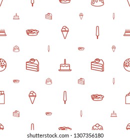 dessert icons pattern seamless white background. Included editable outline ice cream, cake with one candle, pie, cake, ice cream on stick icons. dessert icons for web and mobile.