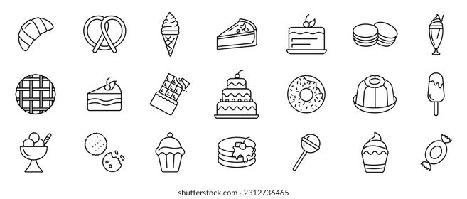 Dessert icons. Popular sweet dishes set. Vector.