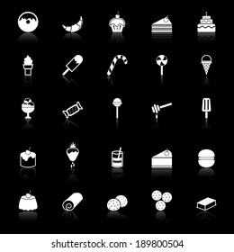 Dessert icons with reflect on black background, stock vector