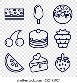 Dessert icons set. set of 9 dessert outline icons such as mulberry, cherry, cake, donut, cake slice, strawberry, watermelon, ice cream