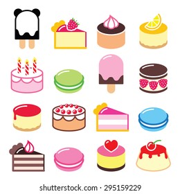 Dessert icons set - cake, macaroon, ice-cream icons