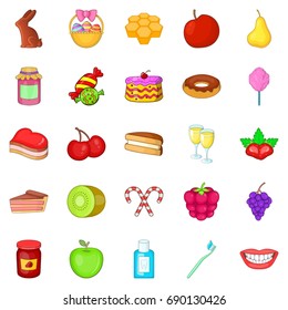 Dessert icons set. Cartoon set of 25 dessert vector icons for web isolated on white background