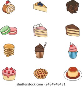 Dessert icons set. Cartoon illustration of 9 dessert icons for web