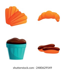 Dessert icons set cartoon vector. Various sweet food. Unhealthy nutrition