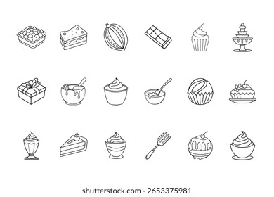 Dessert icons set including chocolate bar cupcake cake ice cream other sweets vector