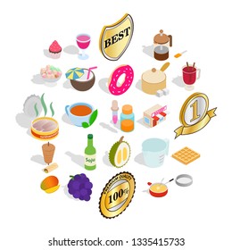 Dessert icons set. Isometric set of 25 dessert vector icons for web isolated on white background