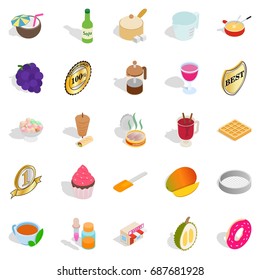 Dessert icons set. Isometric set of 25 dessert vector icons for web isolated on white background