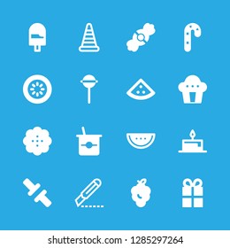 dessert icons set with watermelon, biscuit and two filled rectangular parts vector set