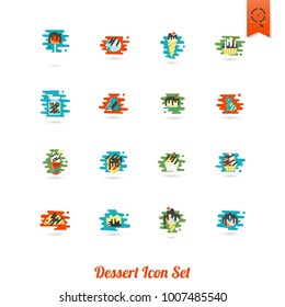 Dessert Icons in Simple, Minimalistic and Modern Flat Design Style for Candy Shop. Clean Work. Vector. Colorful