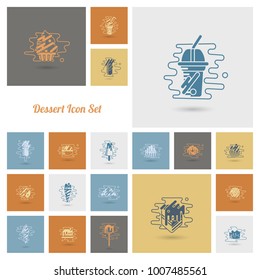 Dessert Icons in Simple, Minimalistic and Modern Flat Design Style for Candy Shop. Clean Work, Vector. Retro Color