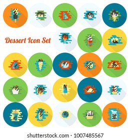 Dessert Icons in Simple, Minimalistic and Modern Flat Design Style for Candy Shop. Clean Work. Vector. Colorful