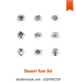 Dessert Icons in Simple, Minimalistic and Modern Flat Design Style for Candy Shop. Clean Work. Vector