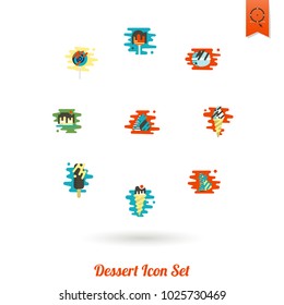 Dessert Icons in Simple, Minimalistic and Modern Flat Design Style for Candy Shop. Clean Work. Vector. Colorful