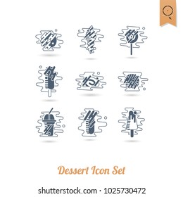 Dessert Icons in Simple, Minimalistic and Modern Flat Design Style for Candy Shop. Clean Work, Vector