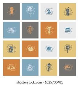 Dessert Icons in Simple, Minimalistic and Modern Flat Design Style for Candy Shop. Clean Work, Vector. Retro Color