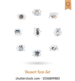 Dessert Icons in Simple, Minimalistic and Modern Flat Design Style for Candy Shop. Clean Work, Vector. Retro Color