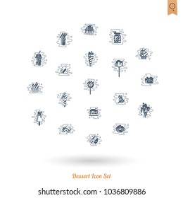 Dessert Icons in Simple, Minimalistic and Modern Flat Design Style for Candy Shop. Clean Work, Vector