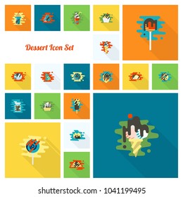 Dessert Icons in Simple, Minimalistic and Modern Flat Design Style for Candy Shop. Clean Work. Vector. Colorful
