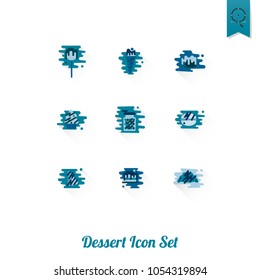 Dessert Icons in Simple, Minimalistic and Modern Flat Design Style for Candy Shop. Clean Work, Vector. Monochrome color. Long Shadow