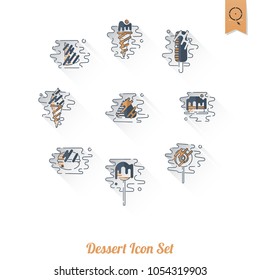 Dessert Icons in Simple, Minimalistic and Modern Flat Design Style for Candy Shop. Clean Work, Vector. Retro Color