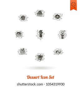 Dessert Icons in Simple, Minimalistic and Modern Flat Design Style for Candy Shop. Clean Work. Vector