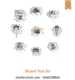 Dessert Icons in Simple, Minimalistic and Modern Flat Design Style for Candy Shop. Clean Work, Vector. Retro Color