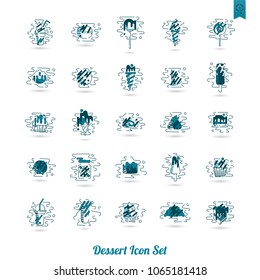 Dessert Icons in Simple, Minimalistic and Modern Flat Design Style for Candy Shop. Clean Work, Vector. Monochrome color