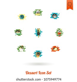 Dessert Icons in Simple, Minimalistic and Modern Flat Design Style for Candy Shop. Clean Work. Vector. Colorful