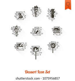 Dessert Icons in Simple, Minimalistic and Modern Flat Design Style for Candy Shop. Clean Work. Vector